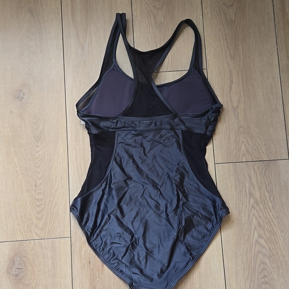 NWOT Moontide Metallic Gray Mesh One Piece Racer Back Swimsuit Padded Size  10 - Picture 4 of 8